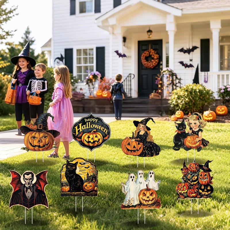 8 Pcs Vintage Halloween Yard Signs with Stakes