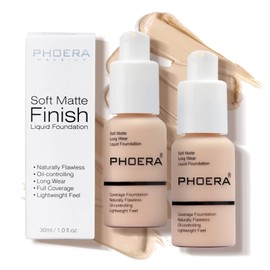 Phoera Foundation, Full Coverage Foundation, Concealer Liquid Foundation, Full Coverage Flawless Cream, Smooth, Long-Lasting, 30 ml, 24HR Matte Oil Control Concealer Make-Up (Pack of 2, 101)