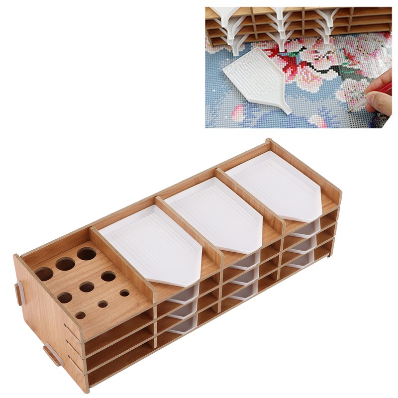Rhinestone Drawing Tray Easy Install MultiLayer Synthetic Wood Storage Organizer