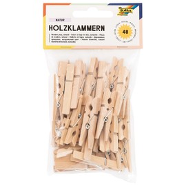 Folia 2294 Wooden Pegs Natural Pack of 48 Assorted in 3 Sizes Colourful