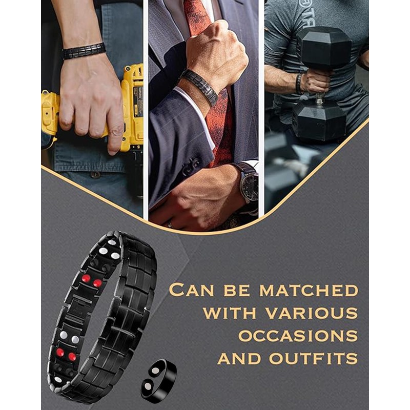 Feraco Mens Magnetic Bracelet Titanium Steel Magnetic Bracelet with Double