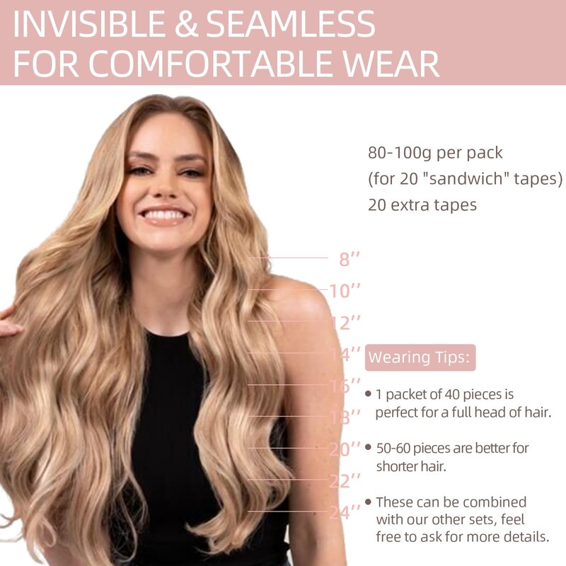 20 + 40 Pieces Real Hair Tape Extensions