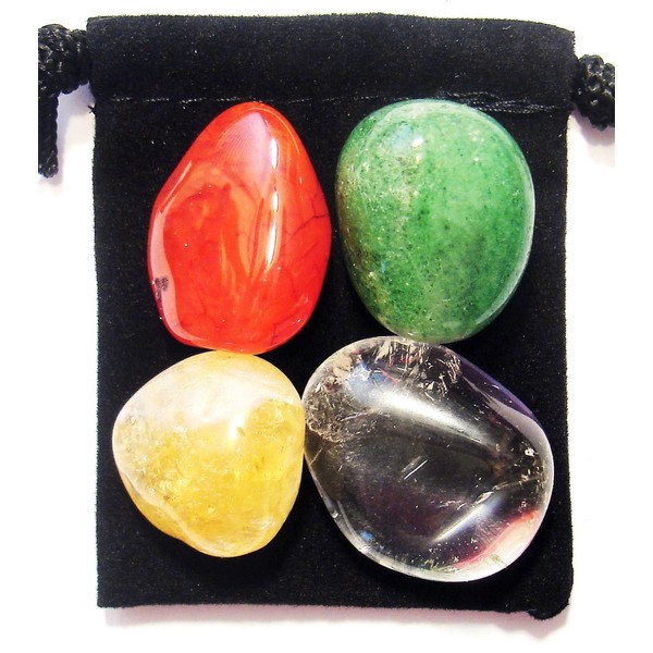 The Magic Is In You Manifest Business Success Tumbled Crystal Healing Set with Pouch & Description Card - Aventurine, Carnelian, Citrine, and Clear Quartz