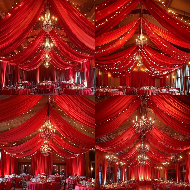 20ftx20ft Red Backdrop Ceiling Drapes,4Panels 20ft Height Wrinkle Free Tent