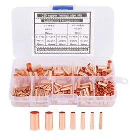 Copper Tube Connector Kit, 250Pcs 7 Sizes Terminal Copper Connector Intermediate Wire Joint Tube Connector Fasteners for Generators Communication Cables Wire Connection