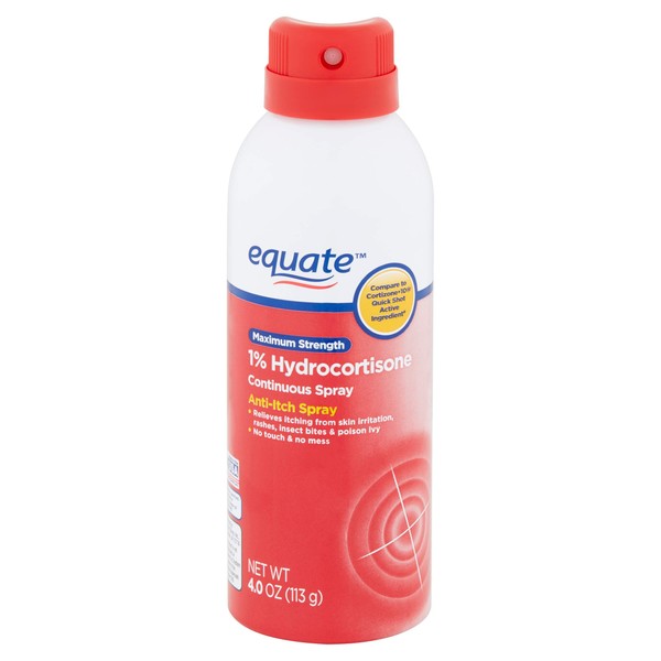 Maximum Strength 1% Hydrocortisone, with Aloe, Continuous Spray, by Equate, Compare to Cortisone-10 Quick Shot