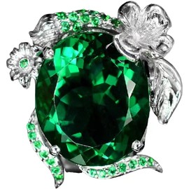 925 Sterling Silver Creative Ladies Emerald Egg Shape Gemstone Ring Elegant Large Natural 5 Carat Tanzanite Emerald Cocktail Party Ring for Women Wedding Engagement Size 6-10 656 (7)
