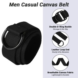 ITIEZY Canvas Work Belt, Men's Belt Without Holes Continuously Adjustable Outdoor Fabric Belt for Work and Travel, 01 black