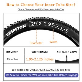 29x1.95/29x2.10/29x2.125 inch Bike Tube with AV48mm Schrader Valve Mountain Bike Inner Tubes Premium Butyl Rubber Bicycle Tube 2 Pack 29 inch E-Bike Tube