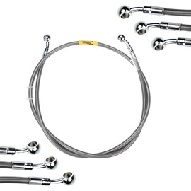 Universal Hydraulic Motorcycle Brake Hose Silver Brake Hose 40-240 cm 28°-28° Fixed Fittings Stainless Steel Braided Hose for Motorcycles ATVs Dirt Bikes and Road Racers (2200 mm)
