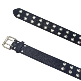 YUCFOREN Double Grommet Punk Leather Belt Unisex 2 Hole Fashion Jeans Belt