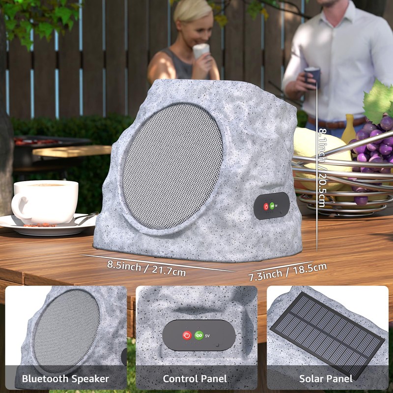 2 Pack Solar Rock Speakers Outdoor Waterproof Patio with Lights