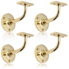 Polished Brass Handrail Brackets for Stair Bannister Handrail Wood and Steel Handrail - Pack of 4