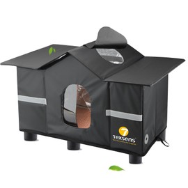 Texsens Outdoor Cat House - Weatherproof Large Cat Shelter for Outside with Roof Window- Insulated Elevated House for Stray/Barn Cats with Cozy Cushion - Ideal Waterproof Feral Cat House