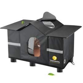 Texsens Outdoor Cat House - Weatherproof Large Cat Shelter for Outside with Roof Window- Insulated Elevated House for Stray/Barn Cats with Cozy Cushion - Ideal Waterproof Feral Cat House