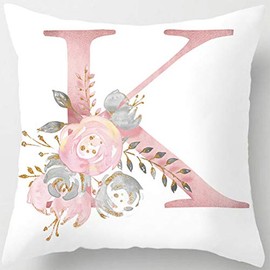 Tillskuch Throw Pillow Covers English Letters Decorative Floral Pillowcases Velvet Soft Cushion Cover White Pillow Protectors for Sofa Bedding Car and Home Decor (18x18 / 45x45cm, Letter K)
