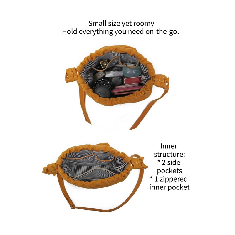 Jeelow Small Canvas Bucket Crossbody Cellphone Bags Drawstring Purses For