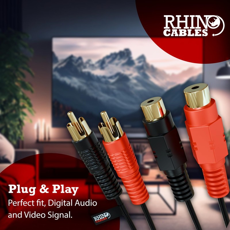 rhinocables 2 RCA Phono Extension Male Plug to Female Socket