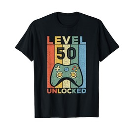 Level 50 Unlocked Video Gamer Retro 50th Birthday Gift T-Shirt