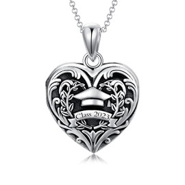SOULMEET Graduation Gifts for Her, Class of 2023/2024/2025 Compass/Nursing Locket Necklace That Holds 2 Pictures Photo Graduation Cap Heart Pendant for Congratulation, Metal, No Gemstone