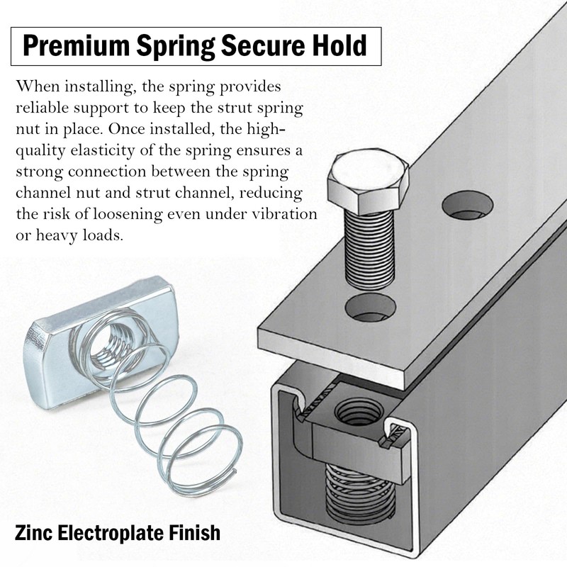 100PCS M10 Spring Channel Nuts, 8mm Thick Zinc Plated Strut