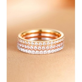 TIGRADE 2mm Women Titanium Eternity Ring Cubic Zirconia Anniversary Wedding Engagement Band Size 3-13.5, Silver, Size 5