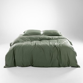 Olive + Crate Tencel Eucalyptus Cooling Duvet Cover Set - Hypoallergenic, Lyocell Tencel Duvet Cover - Soft, Temperature Regulating with Hidden Button Closure & Corner Ties - Queen Size [Moss]