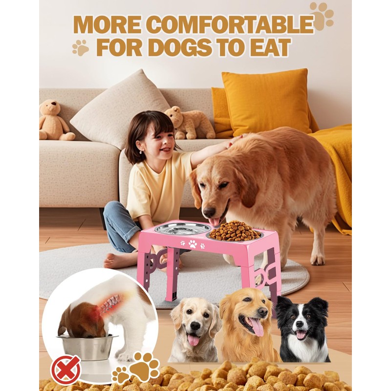 Jovrun Elevated Dog Bowls, Dog Feeder with 2 Stainless Steel