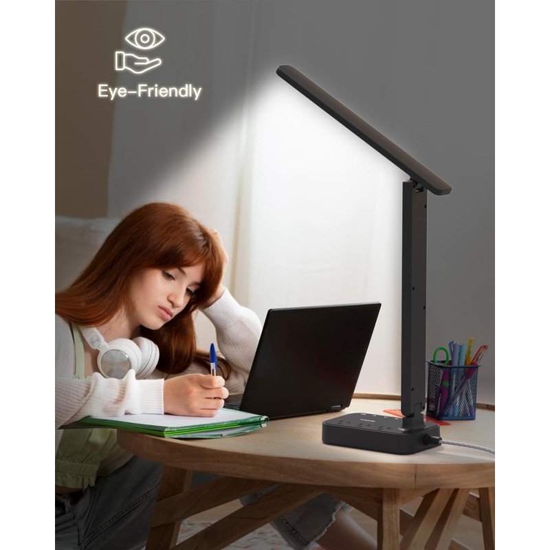 Addtam LED Desk Lamp, Power Strip with 3 Outlets 4