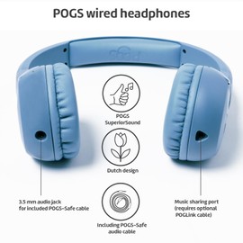 POGS Kids Wired Headphones | The Elephant 2 | Foldable, Durable Headphones for Kids 3+ | Volume Limited 85dB, Microphone | On-Ear | Music-Sharing Function Safe 3.5 mm audio cable (rBlue)