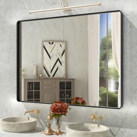ISTRIPMF Black Bathroom Mirror,48x36 Inch Large Matte Black Bathroom Vanity Mirror,Rectangle Black Metal Framed Mirror for Wall,Anti-Rust,Shatter-Proof (Horizontal/Vertical)