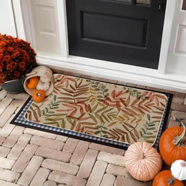 Moutina Watercolor Leaves Eucalyptus Fall Door Mat 17 x 29 Inch,Seasonal Autumn Harvest Thanksgiving Decorative Doormat Welcome Floor Mat for Indoor Outdoor
