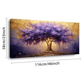 Lasdel Calming Tree of Life Wall Art for Living Room Office Purple Brown Canvas Painting Prints Large Nature Plant Artwork Home Family Bedroom Decor (23x46 Inches)