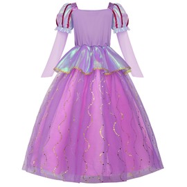 ReliBeauty Princess Dress up for Girls Puff Sleeves Princess Costume with Accessories Purple,100