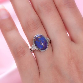 SHOP LC Purple Turquoise Ring Boho Western Solitaire Turquoise Rings for Women Platinum Plated Statement Jewelry Birthday Gifts for Women Promise Rings Size 6 Birthday Gifts