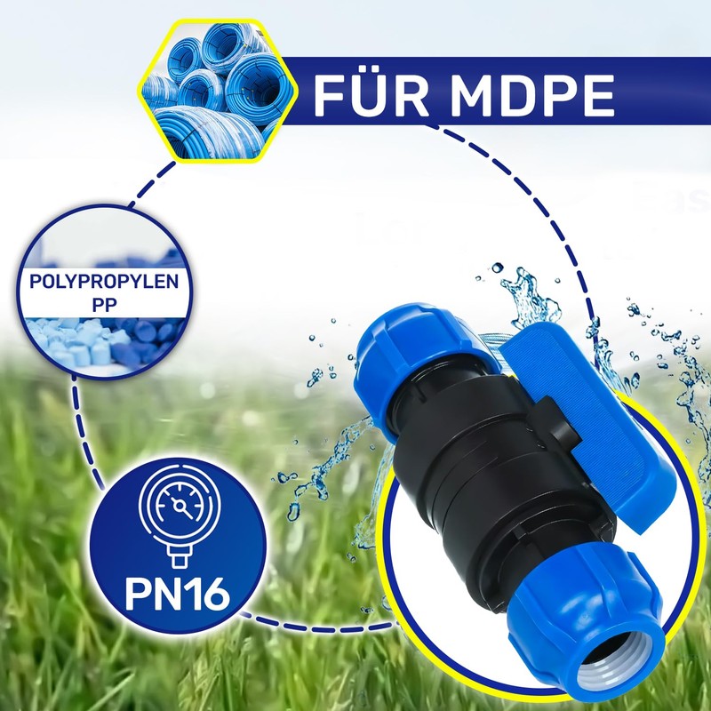 Clamp Connector with Ball Valve Diameter 20 mm Polypropylene Polypropylene