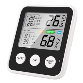 Geevorks Digital Thermo-Hygrometer Indoor Room Thermometer, Magnetic Thermometer Hygrometer with Max Min Recording/Upper & Lower Limit Alarm Setting