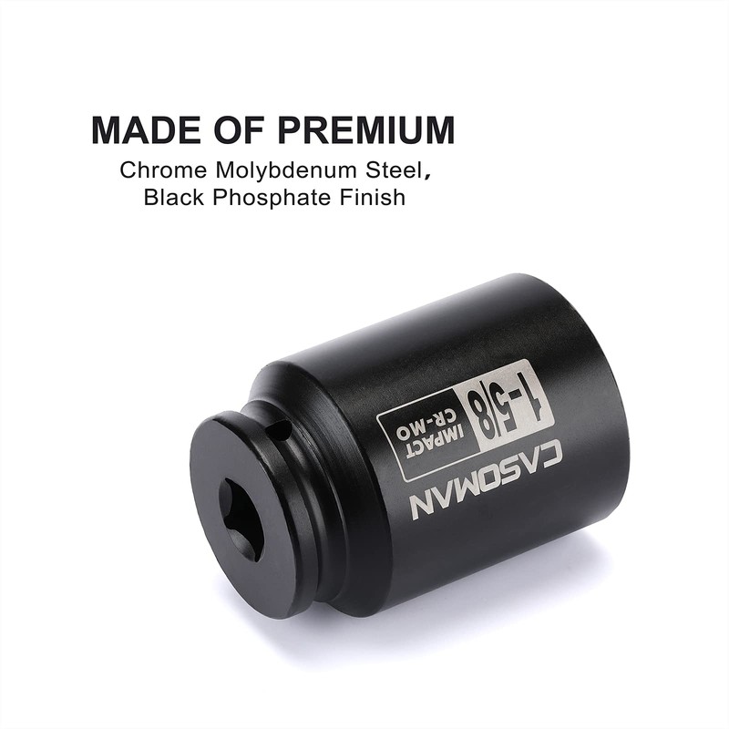 CASOMAN 6-Point 1/2-Inch Drive Deep Impact Socket- 1-5/8" (SAE), CR-MO,