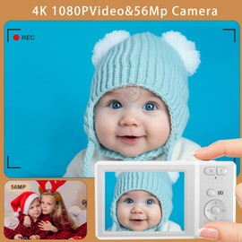 56MP FHD Digital Camera with 20X Digital Zoom & Autofocus, Anti-Shake Point and Shoot Camera for Kids Adults Beginners, Includes 32GB SD Card, Portable Compact for Travel