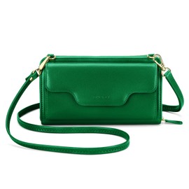 [nuoku] Small Crossbody Shoulder Bag for Women Wristlet Phone Wallet with Credit Card Holder, Chrome Green