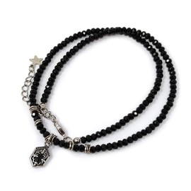 Mens Necklace Black Glass Beads Adult, Alloy, Iron, Acrylic, Glass Beads