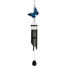 Sunset Vista Designs 94489 Outdoor Painted Gardens Colorful Butterfly Wind Chime, Blue, 4.75" x 4.75" x 32"