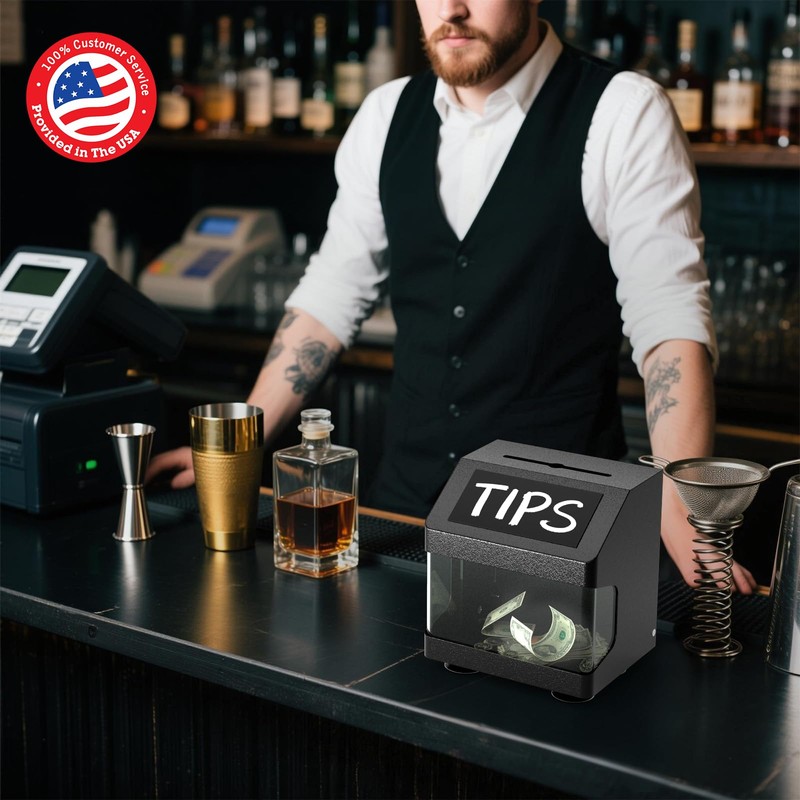 POCHAR Metal Tip Box - Tip Jar with Lock &