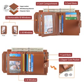 GAEKEAO Wallet for Women RFID Blocking Vegan Leather Bifold Card Holder Compact Zipper Pocket Wallets with 4 ID Windows