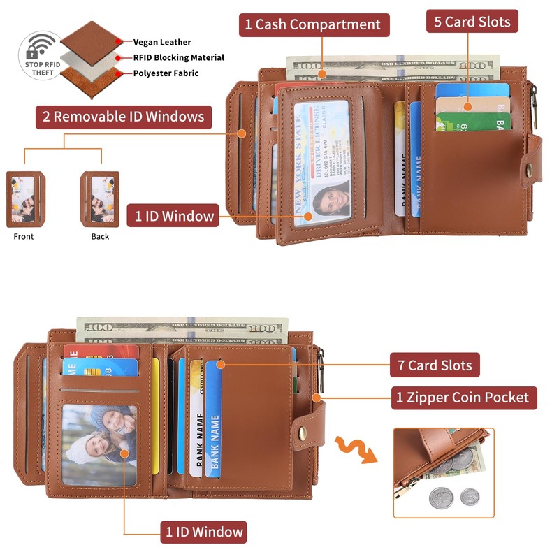GAEKEAO Wallet for Women RFID Blocking Vegan Leather Bifold Card