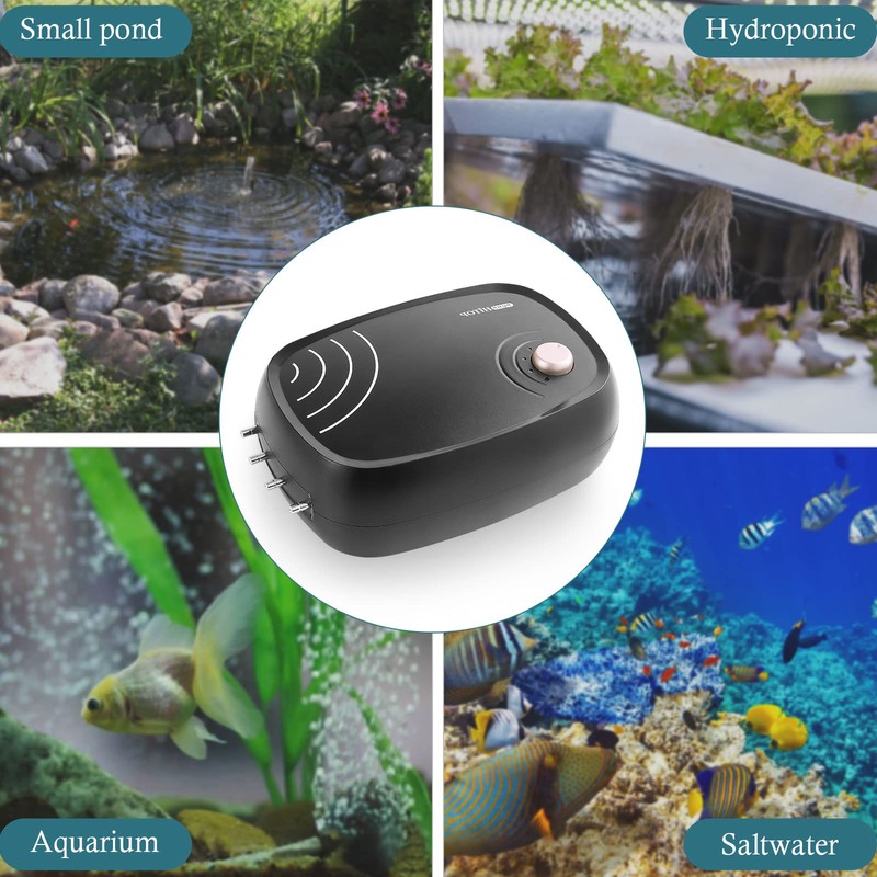 HITOP 10W Powerful Aquarium Air Pump: 4-Outlets 320GPH Air Pump