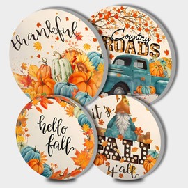 Tucocoo Thankful Electric Stove Burner Covers，4 Pcs Fall Decor Round Stove Burner Cover，8 Inches and 10 Inches，Gas Stove Burner Cover,Metal Cooktop Autumn Pumpkin Decorative Home Decor,Kitchen Decor