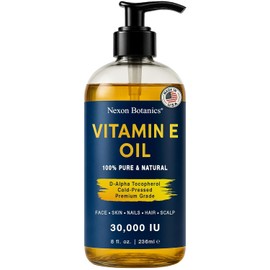 Pure Vitamin E Oil 30,000 IU, 8 fl oz - Cold-Pressed, Hexane Free, Natural Moisturizer for Skin & Face - Supports Scar & Stretch Mark Care by Nexon Botanics