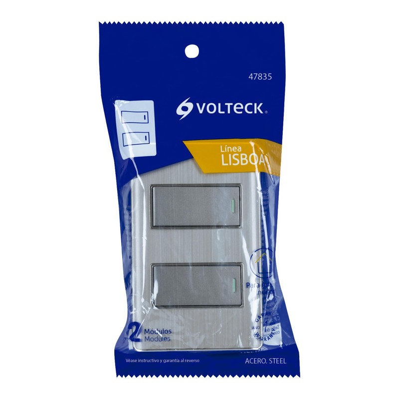 Volteck PA-APDO1-ELA, Placa armada 1 interruptor sencillo y 1 interruptor
