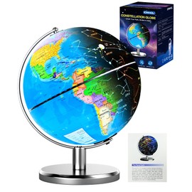 JOWHOL 8'' Illuminated World Globe with Constellation Night Light, Educational Light Up Globe for Kids & Adults, Earth Geography Learning Globes, Desk Home Office Classroom Decor & Gift, 11.5'' Tall
